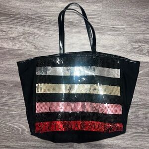 victoria’s secret striped sequin caryall tote